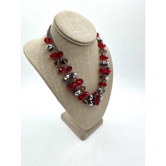 2 Stand Faceted Red And Smoky Glass Beads With Rhinestones - Picture 2 of 5